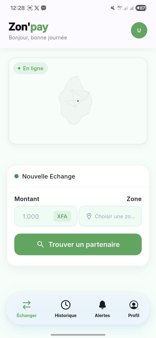 Application ZON'PAY — écran de mise en relation